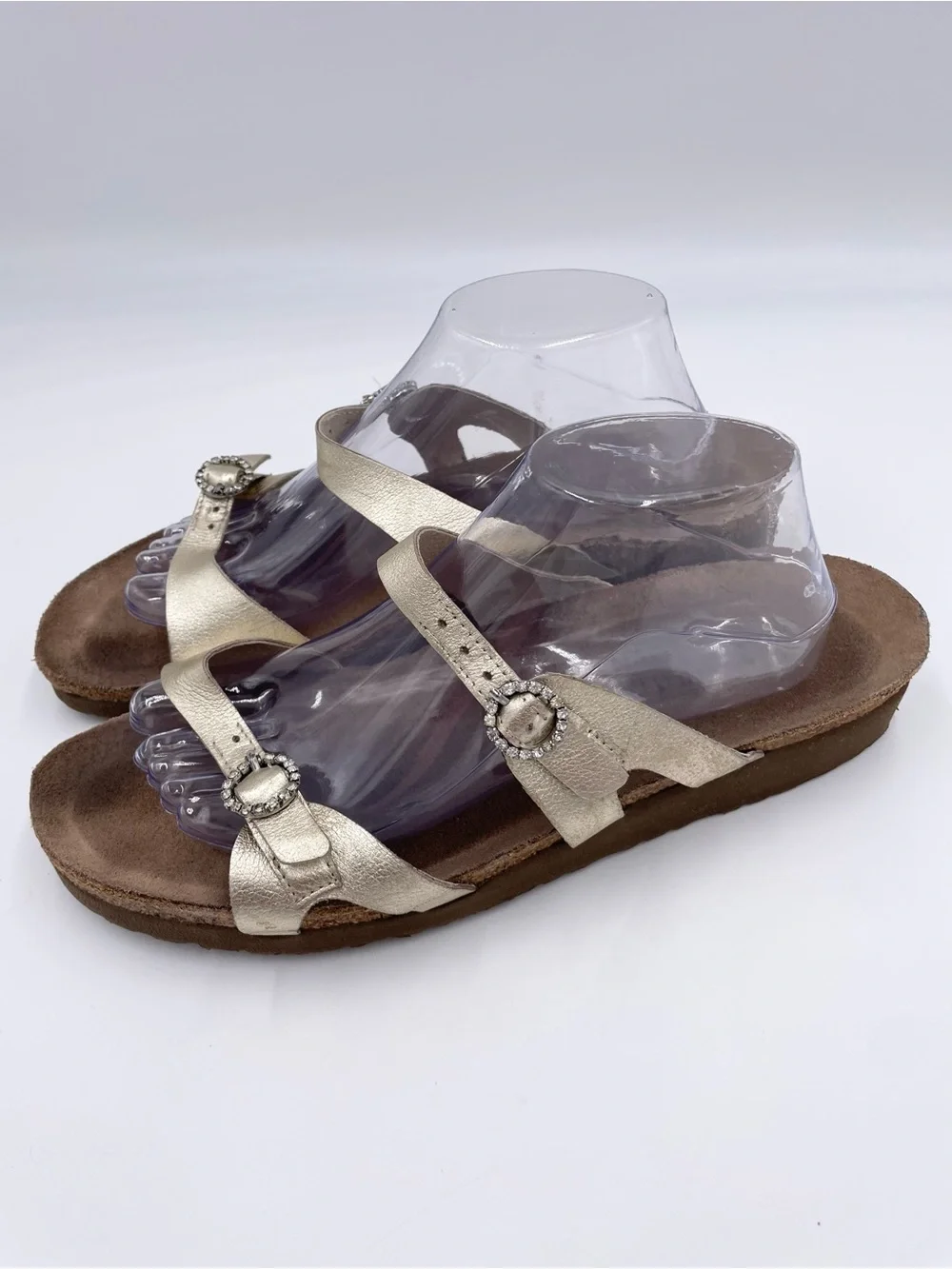 Naot Kate Sandal Radiant Gold Leather Size 44 US 13 Rhinestone Buckles Comfort